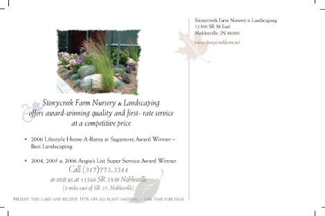 Mailer for Stonycreek Farm Nursery & Landscaping (back)